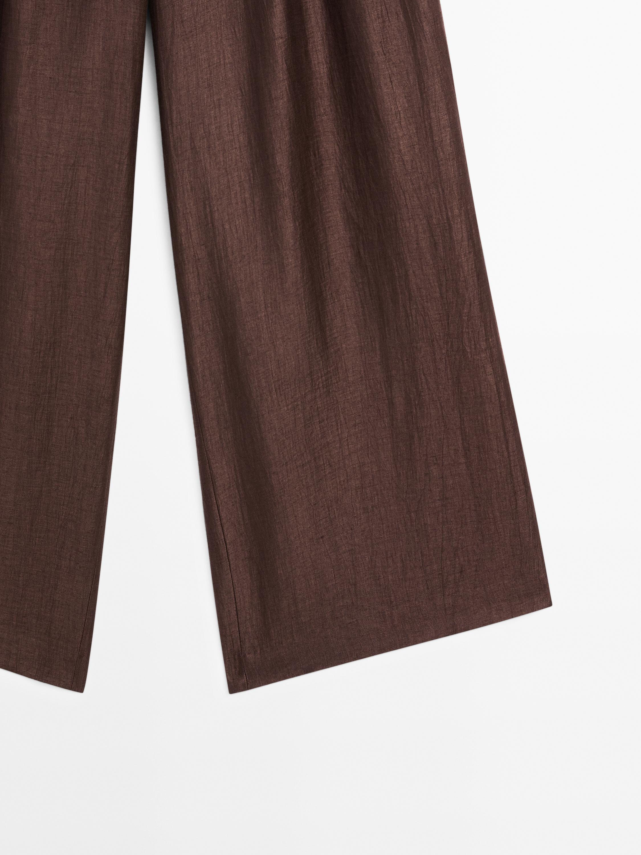 Wide-leg mid-rise crinkle trousers